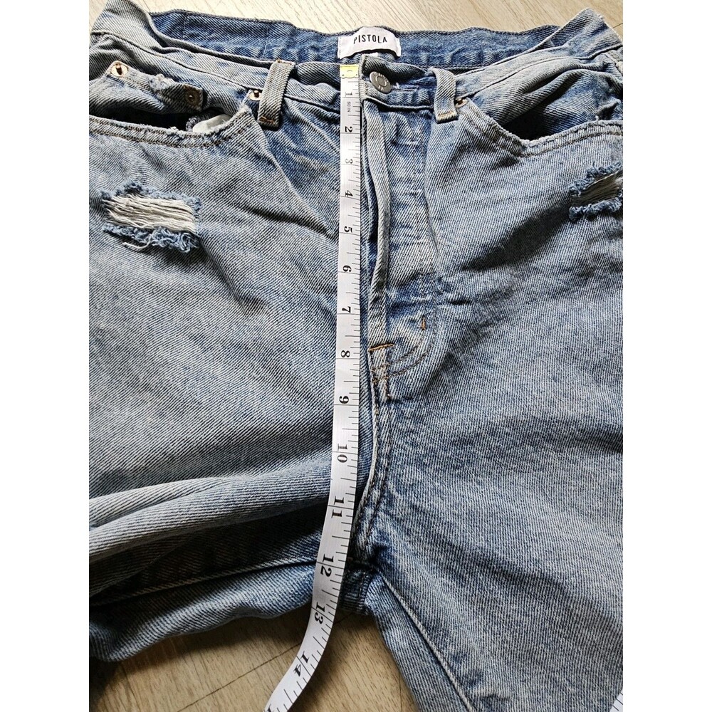 PISTOLA Distressed Straight Leg Blue Ripped Denim Jeans 28 High Rise Botton Fly - Picture 4 of 7